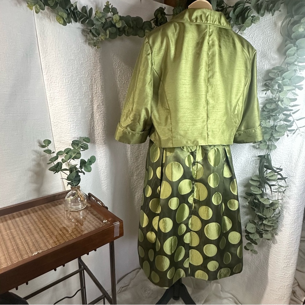 Le Bos Olive Green 2 pc Sleeveless Dress with Bolero Top -Women’s Plus Sz 16W - Picture 3 of 16